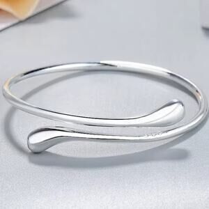 925 Silver Bracelet Teardrop Minimalist Open Cuff Valentine's Birthday Gift